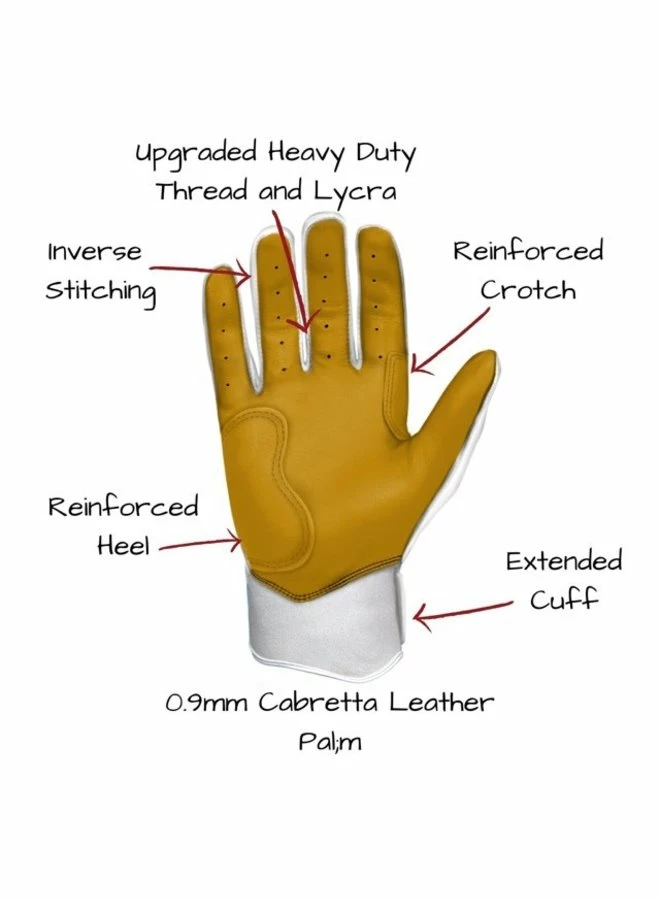 BRUCE BOLT PREMIUM PRO SHORT CUFF BATTING GLOVES White 7 BRUCE BOLT PREMIUM PRO SHORT CUFF BATTING GLOVES White - Image 5